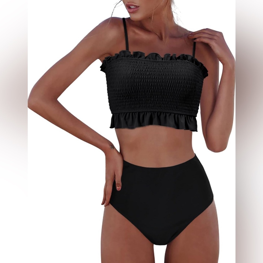 RXRXCOCO Womens Shirred Bandeau Bikini Cute 2-Piece Swimsuit Off Shoulder Size M